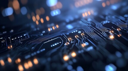 Poster - CloseUp of a Circuit Board with Illuminated Components in a Modern Technology Setting : Generative AI