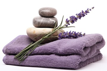 Wall Mural - Towel lavender flower white background.