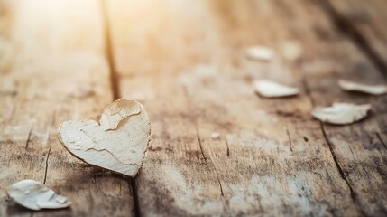 Leinwandbilder - Artistic arrangement of a heart shaped wooden decoration on a rustic table with soft light : Generative AI