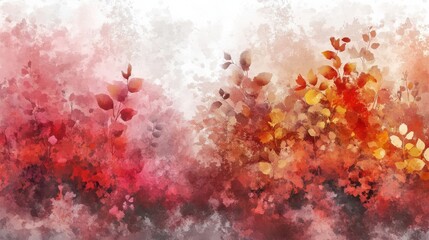 Wall Mural - Autumn background design. with watercolor brush texture, Flower and botanical leaves watercolor hand drawing. Abstract art wallpaper design for wall arts, wedding and VIP invite card. Vector EPS10