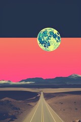 Wall Mural - retro collage of landscape astronomy outdoors universe.