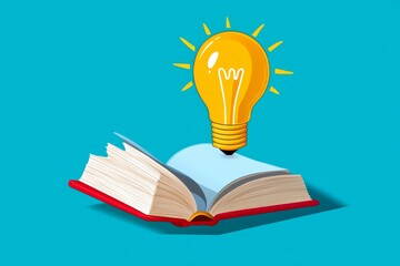 Poster - A simple, clean icon of a book with a light bulb, symbolizing research and discovery