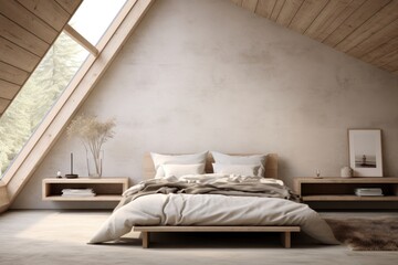 Wall Mural - Scandinavian bedroom in the sloped roof architecture furniture building.