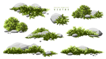 Wall Mural - vector watercolor green tree or meadow side view isolated on white background for landscape and arch