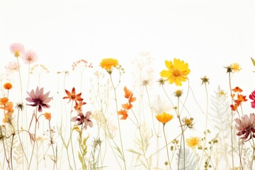 Wall Mural - Delicate wildflowers on white background