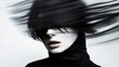 © Sergey - Mysterious woman with wind-swept hair in high fashion monochrome portrait