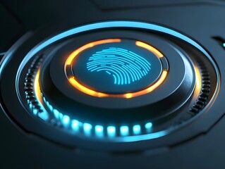 Poster - Futuristic Fingerprint Scanner with Neon Lights and Metallic Finish