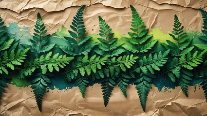 Wall Mural - Obsidian fern green color gradient kraft paper grainy rough texture banner panoramic background