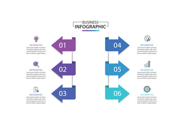Wall Mural - six arrows infographic elements. business template for presentation.