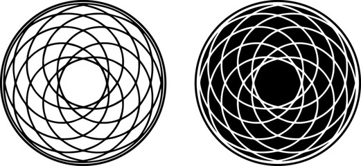 Set of Abstract Linear Circles, Silhouette, and Line Art Vector Illustration