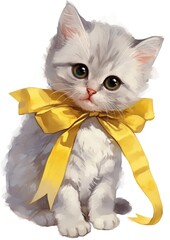 Wall Mural - Adorable kitten with yellow bow