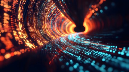 Poster - Vibrant Abstract Tunnel of Light with Flowing Particles and Colors
