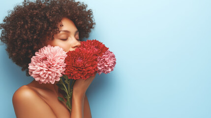 Poster - A young fashionable woman holding a red flower