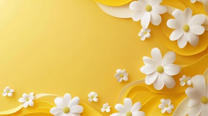 Wall Mural - spring background with abstract yellow and white flowers silhouette