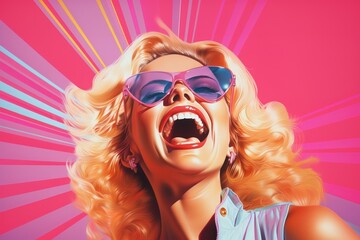 Canvas Print - women have big laugh laughing glasses adult.