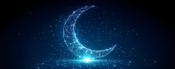 Wall Mural - crescent moon illuminated with glowing nodes and connecting lines