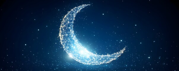 Wall Mural - a luminous crescent moon is constructed from interconnected points