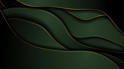 Aufkleber - Golden curved wavy lines and green waves abstract minimal background. Seamless looping corporate motion design. Video animation Ultra HD 4K 3840x2160