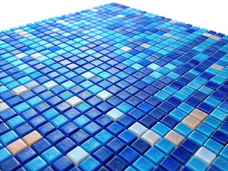 Blue square mosaic pattern, tilted-shift photography.