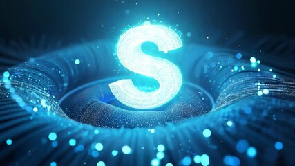 Wall Mural - futuristic shimmering blue letter s surrounded by glowing particles