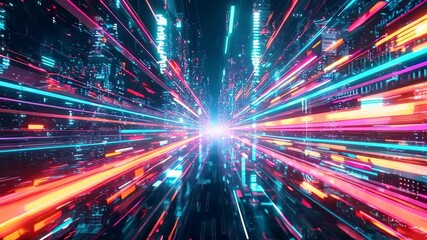 Wall Mural - abstract neon light trails in a futuristic digital environment
