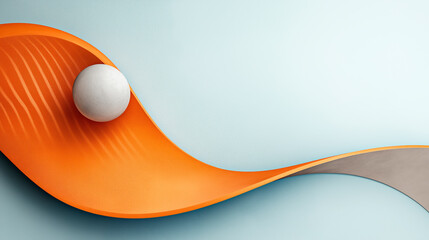 Wall Mural - White ball is rolling down a curved orange surface. Minimalistic background.