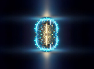 Poster - Abstract sci-fi background featuring a glowing, intricate blue and gold design.  It evokes a futuristic, technological energy core element.