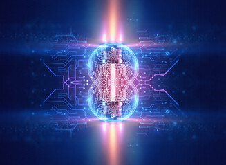 Poster - Abstract sci-fi background with glowing futuristic elements. Digital and vibrant, it evokes a sense of technological advancement and virtual space.