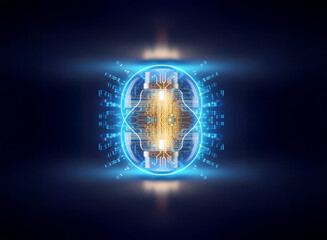 Leinwandbilder - Abstract sci-fi background with glowing blue and orange lights creates a futuristic, technological, and dynamic design element.