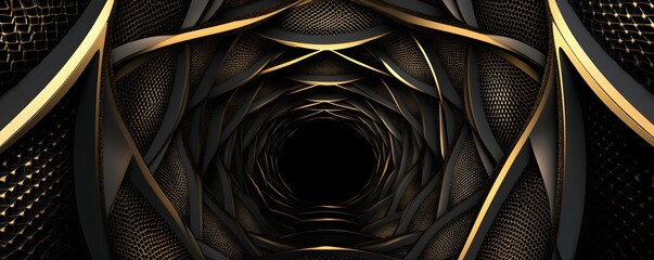 Wall Mural - intricate abstract tunnel crafted with metallic gold and dark textures