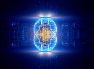 Poster - Abstract sci-fi background featuring glowing interconnected digital circuits. Blue futuristic backdrop with a bright central element.