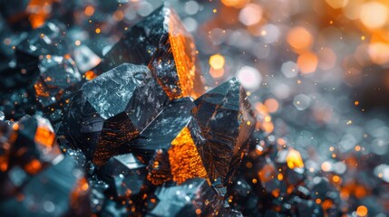 Aufkleber - Brightly colored mineral crystals catch the light, revealing their sharp edges and multifaceted surfaces. The warm glow adds depth and highlights their unique structures beautifully.