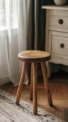 Wall Mural - Rustic Wooden Three Legged Stool in Room Setting