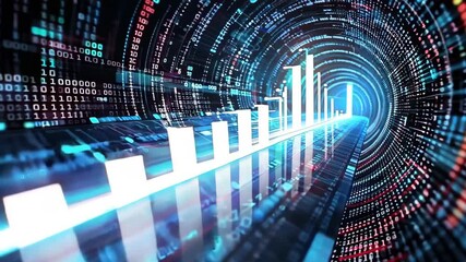 Wall Mural - digital data stream with graphical elements in blue and red tones