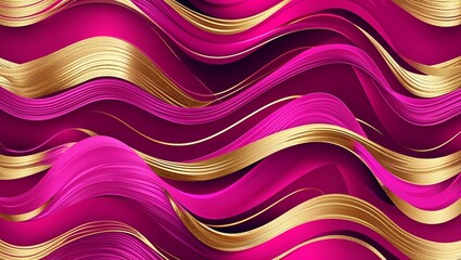 Wall Mural - wavy and swirled fuchsia and gold brush strokes pattern background