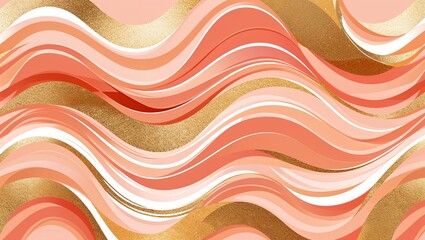 Wall Mural - Wavy and Swirled Peach and Gold brush strokes pattern background