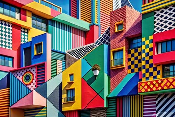 Wall Mural - abstract memphis style geometric pattern bold brush strokes dynamic shapes architectural photography