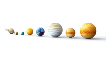 Wall Mural - detailed isolated solar system planets set against a pure white background, showcasing accurate plan