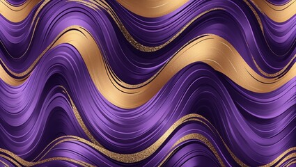 Wall Mural - wavy and swirled amethyst and gold brush strokes pattern background