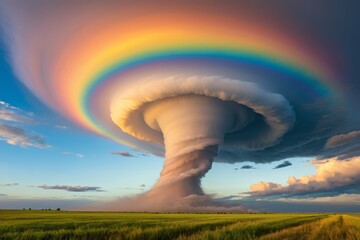 arafed cloud with a rainbow in the sky over a field