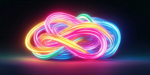 Wall Mural - brightly colored intertwined neon lines glowing against a black background
