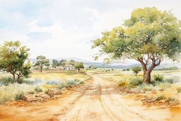 Poster - Countryside landscape outdoors painting.