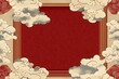 © BAYC - Golden asian chinese new year celebration frame background, abstract red Japanese cloud wave art pattern design backdrop, traditional lunar festival empty rectangle border wallpaper
