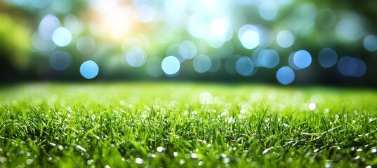 Poster - Lush Green Grass, Abstract Nature Background, Bokeh, Soft Focus, Vibrant Green Hues, Dreamy