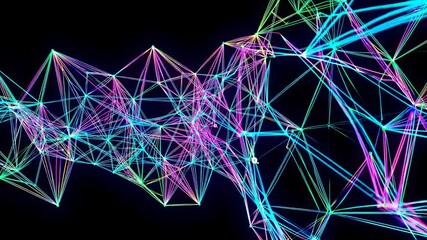 Leinwandbilder - Vibrant network of lines and points creating a stunning digital landscape in bright colors