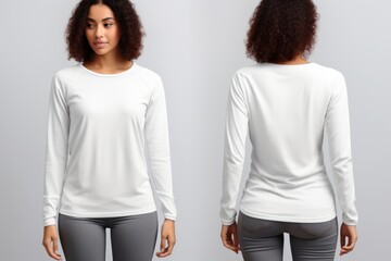 Sticker - Blank white long sleeve mockup clothing apparel woman.