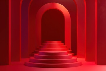 Wall Mural - Vibrant red abstract archway stairs