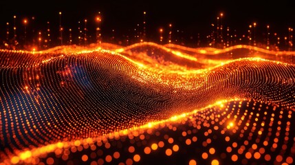 Wall Mural - Abstract fiery digital landscape glowing in the dark
