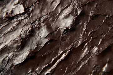 Poster - Rich textured surface of dark chocolate captured in close-up showcasing its glossy and uneven finish
