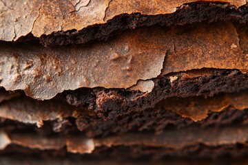 Poster - Layers of rich chocolate cake showcasing a delicious texture in a close-up view at a dessert event
